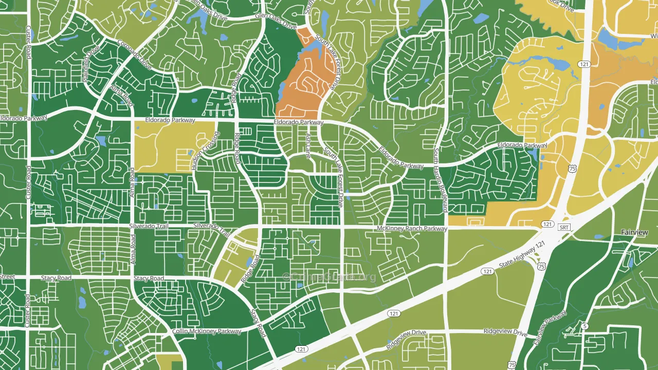 Eldorado Heights, McKinney, TX Map of Burglary Rates