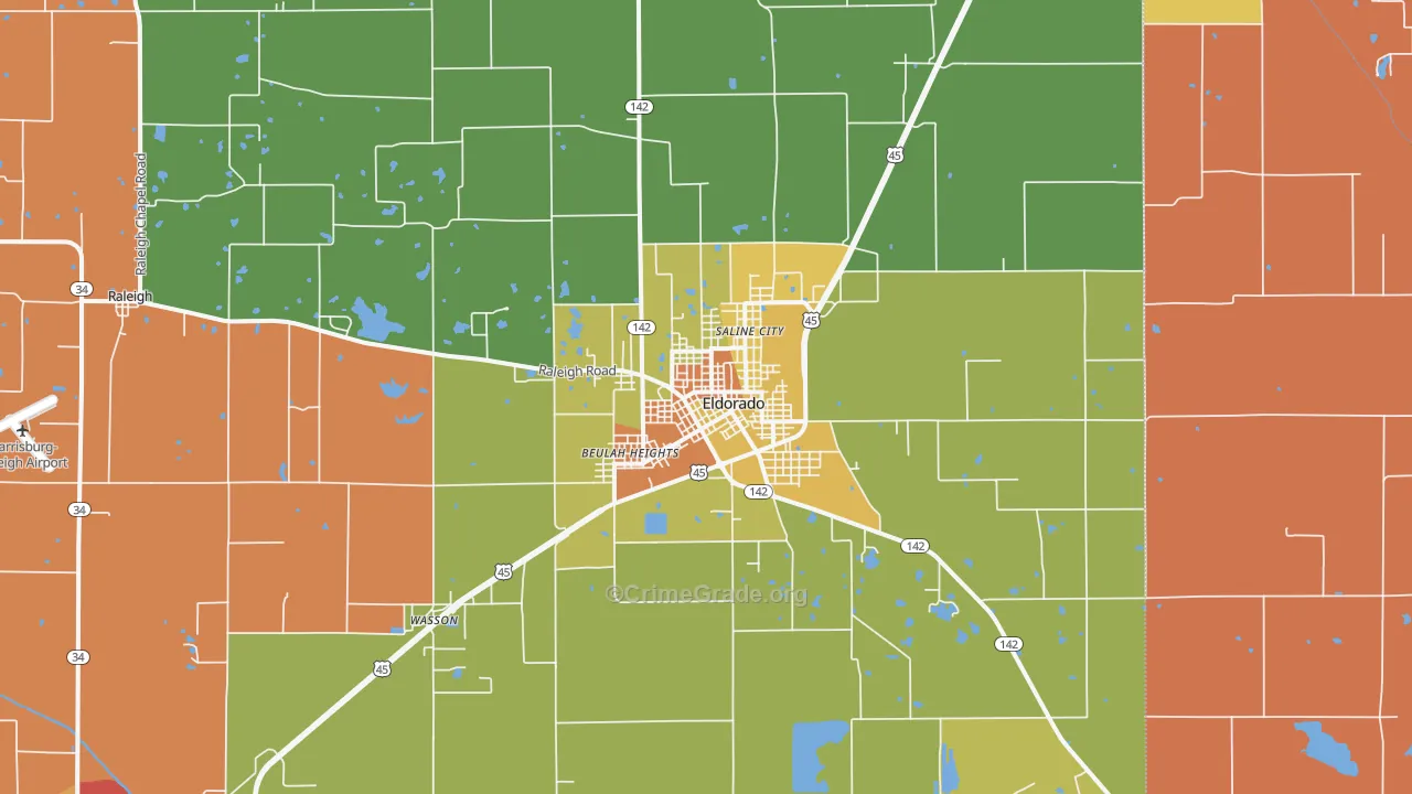 Eldorado, IL Map of Burglary Rates