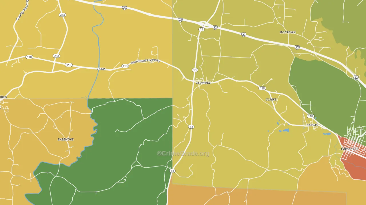 Eldridge, AL Map of Burglary Rates