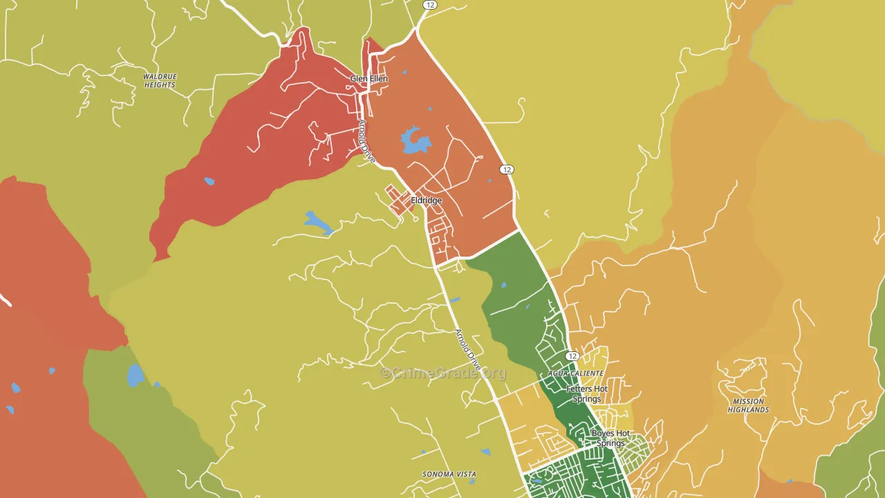 Eldridge, CA Map of Burglary Rates