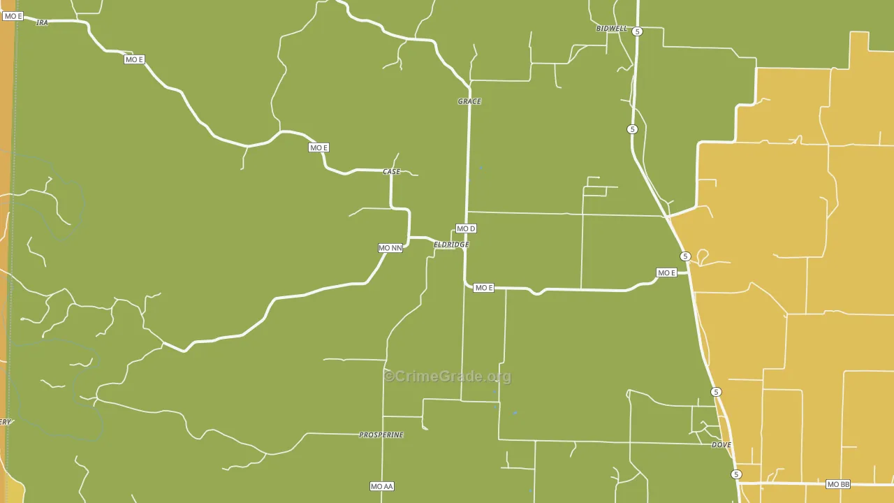 Eldridge, MO Map of Burglary Rates