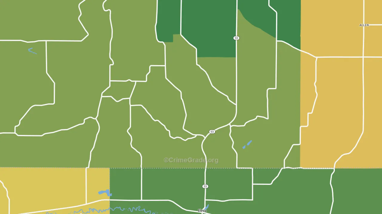 Eleva, WI Map of Burglary Rates