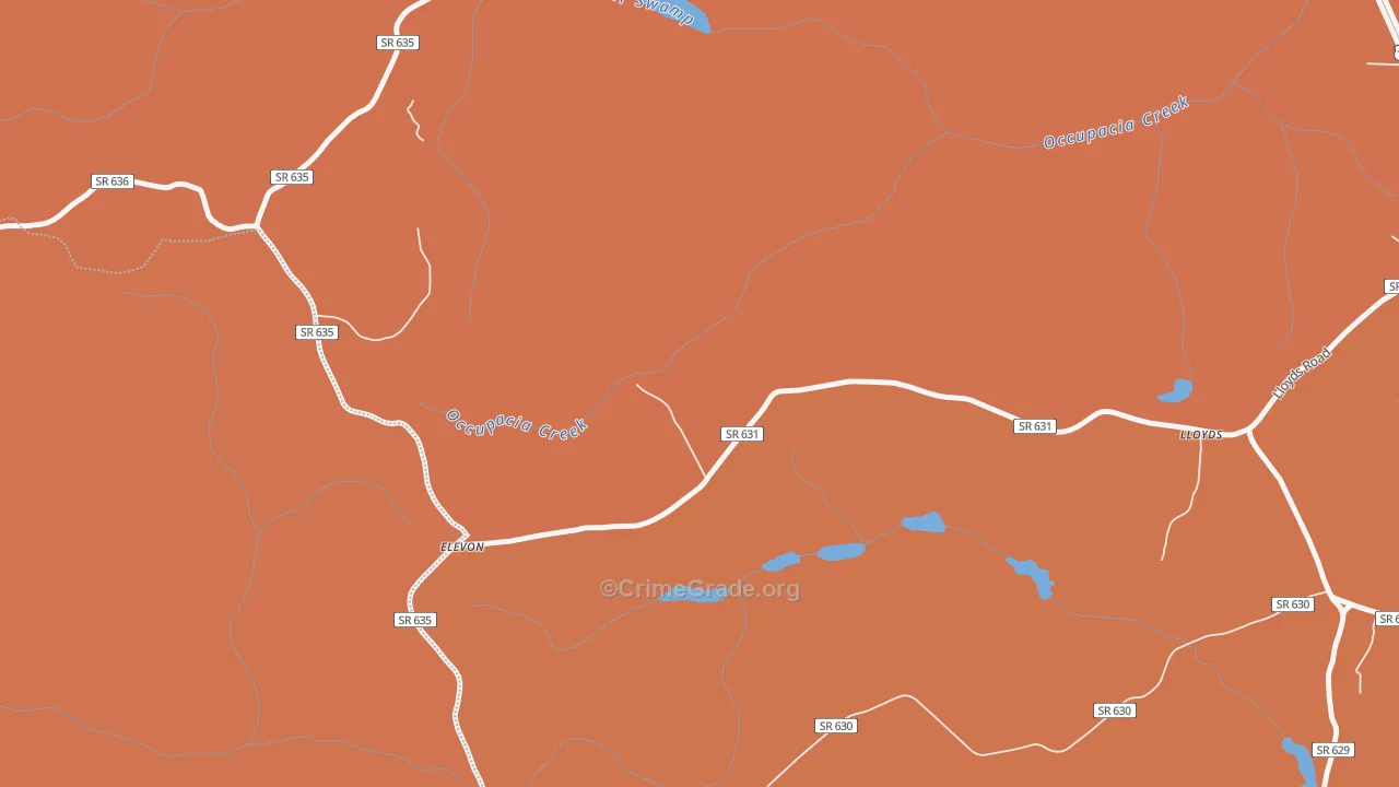 Elevon, VA Map of Burglary Rates