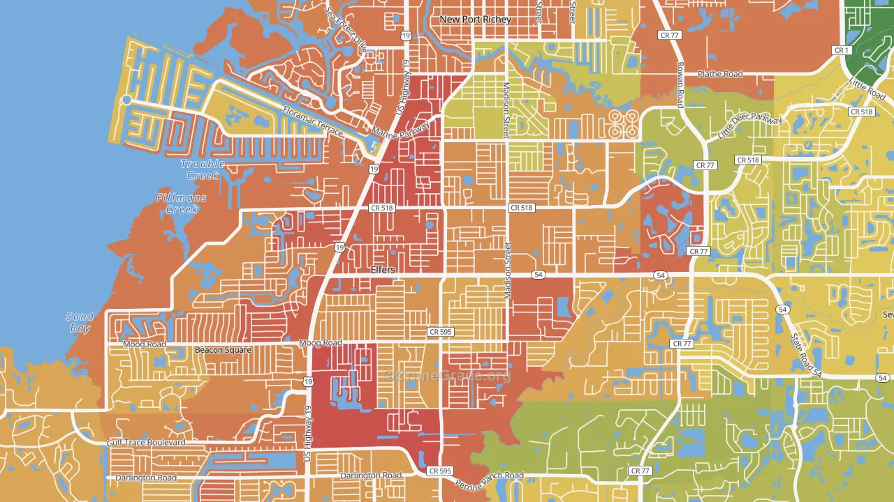 Elfers, FL Map of Burglary Rates