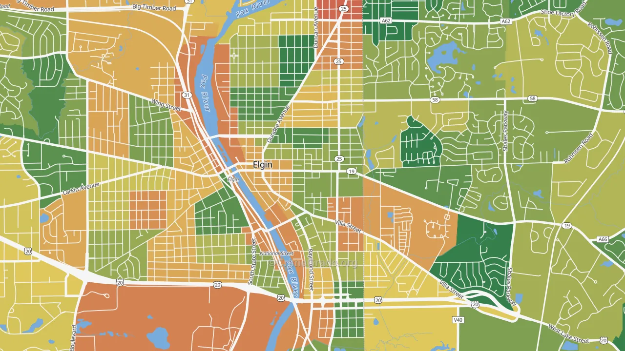 Elgin Historic District, Elgin, IL Map of Burglary Rates