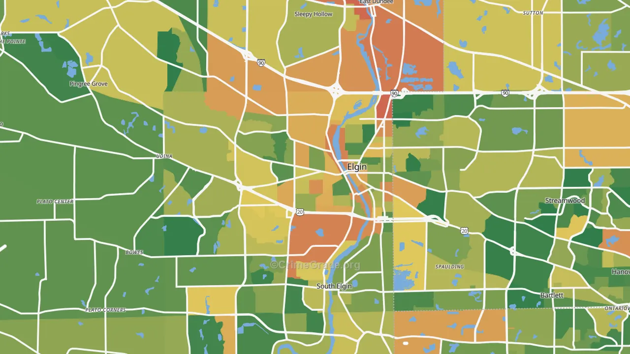 Elgin, IL Map of Burglary Rates