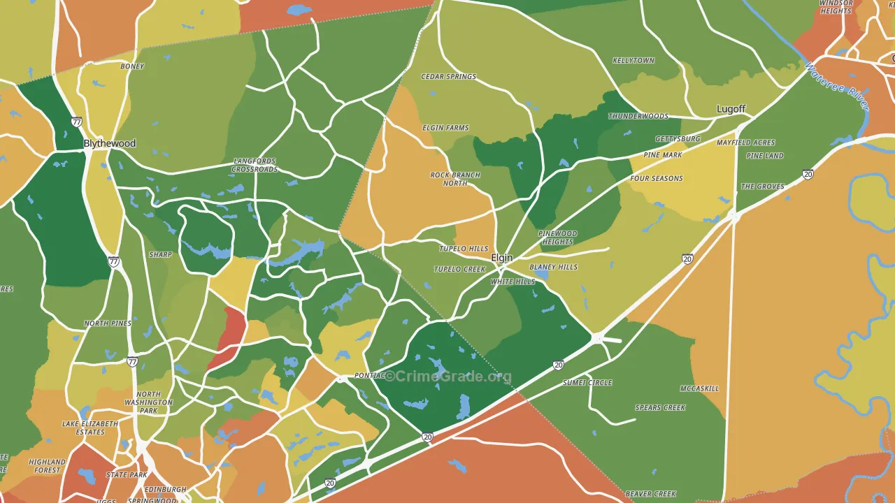 Elgin, SC Map of Burglary Rates