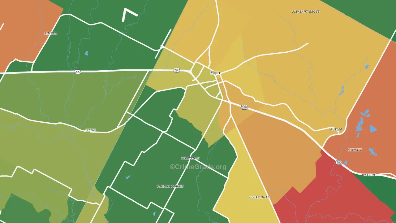 Elgin, TX Map of Burglary Rates
