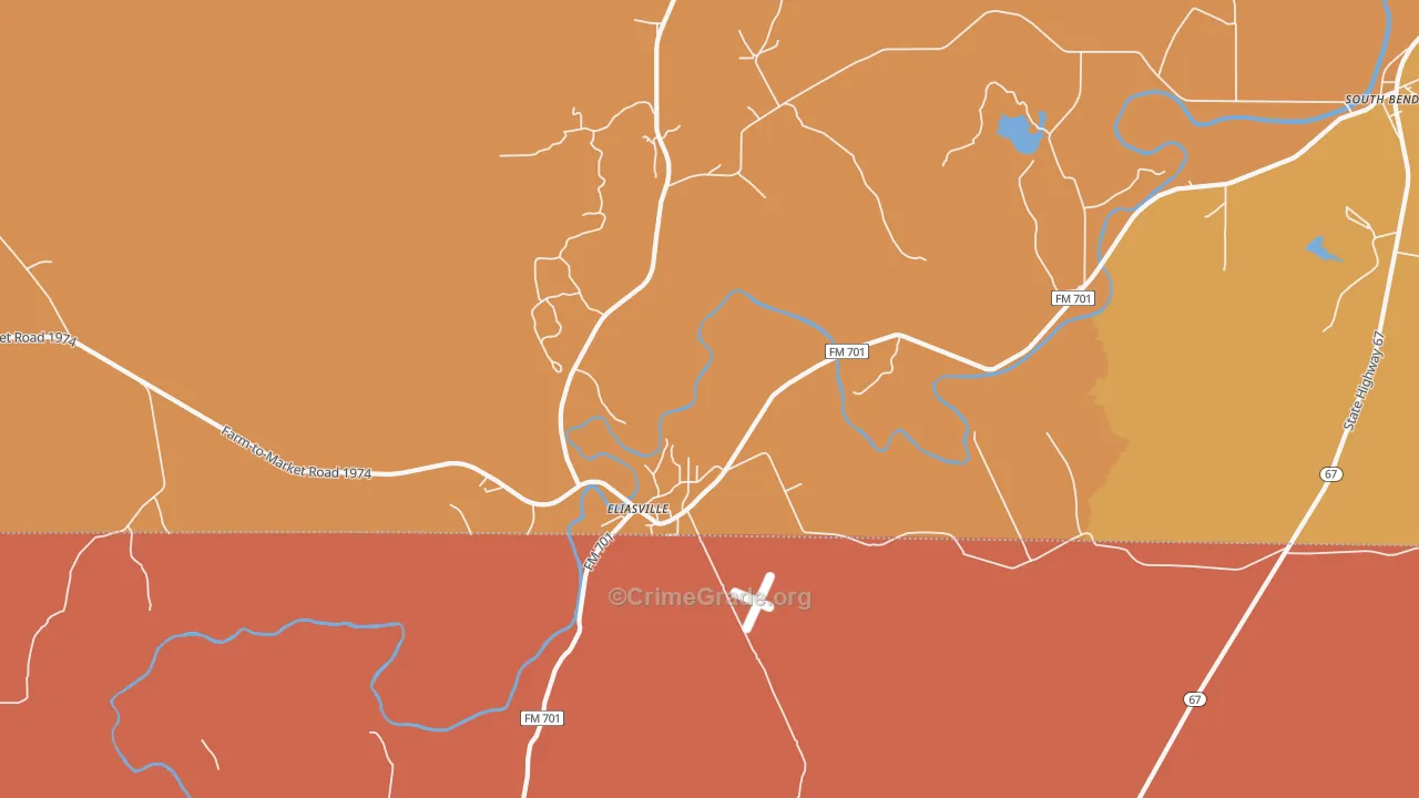 Eliasville, TX Map of Burglary Rates