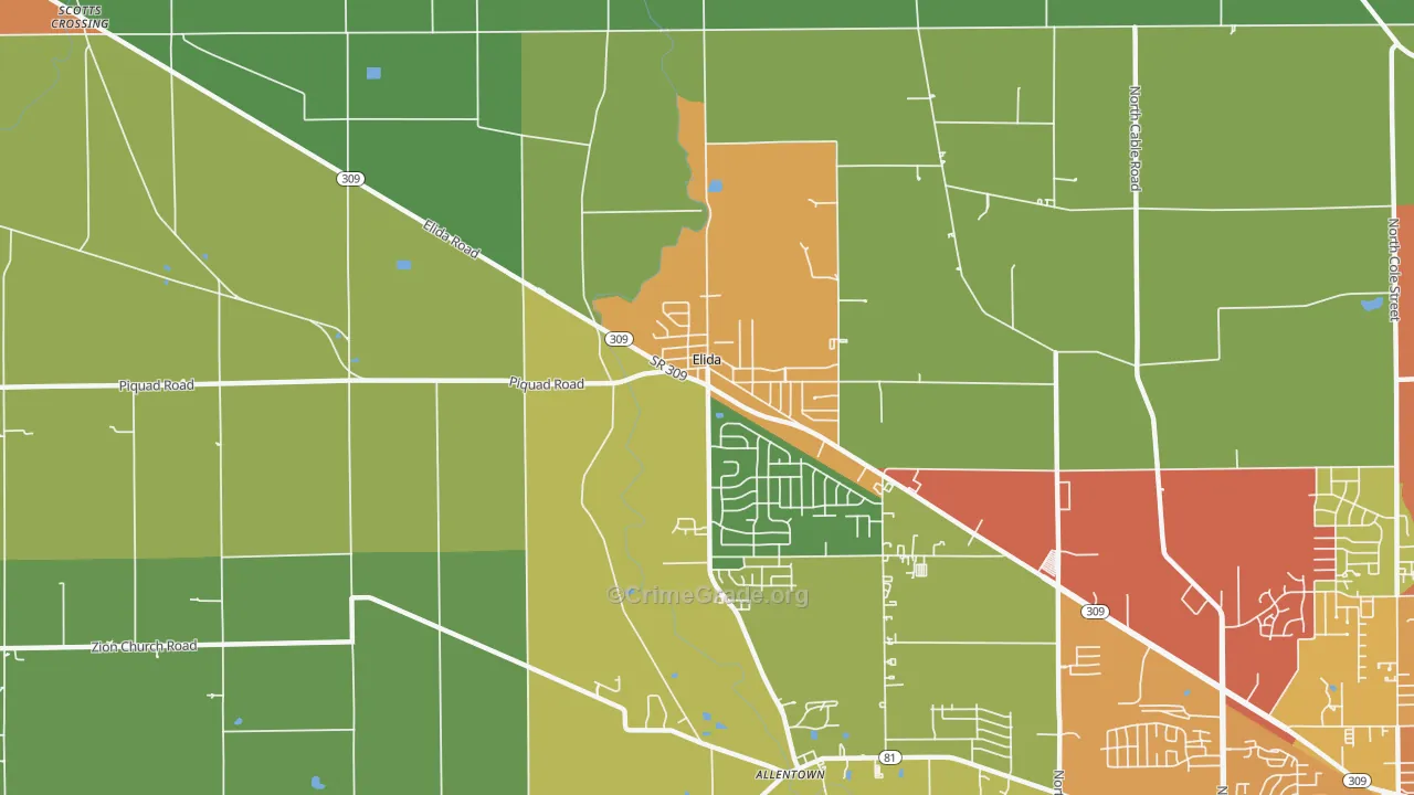 Elida, OH Map of Burglary Rates