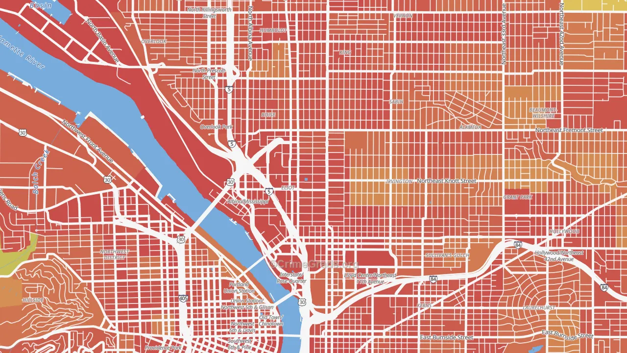 Eliot, Portland, OR Map of Burglary Rates