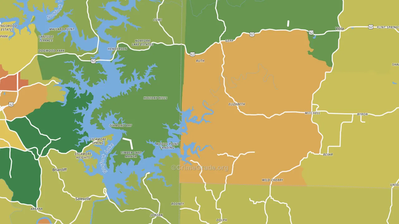 Elizabeth, AR Map of Burglary Rates