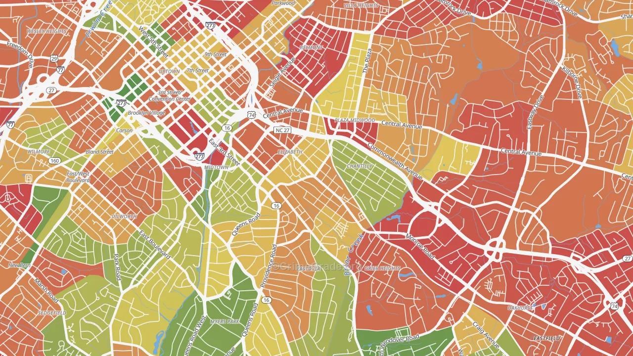Elizabeth, Charlotte, NC Map of Burglary Rates