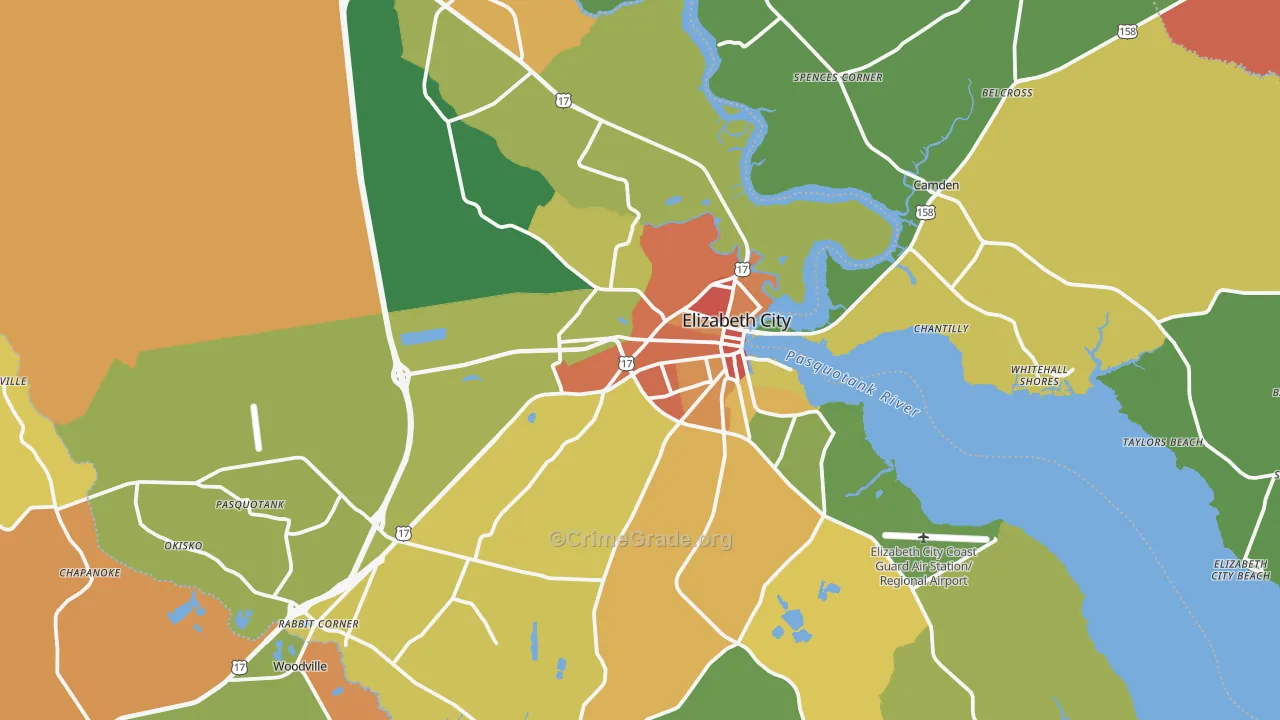 Elizabeth City, NC Map of Burglary Rates