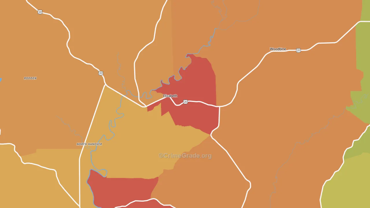 Elizabeth, IL Map of Burglary Rates