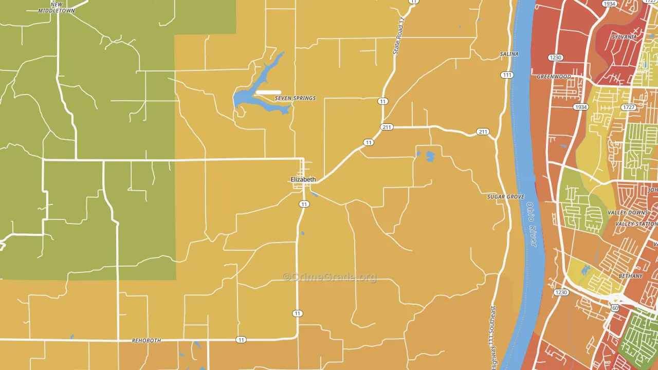 Elizabeth, IN Map of Burglary Rates
