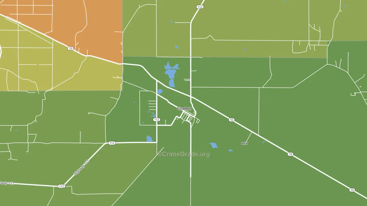 Elizabeth, LA Map of Burglary Rates