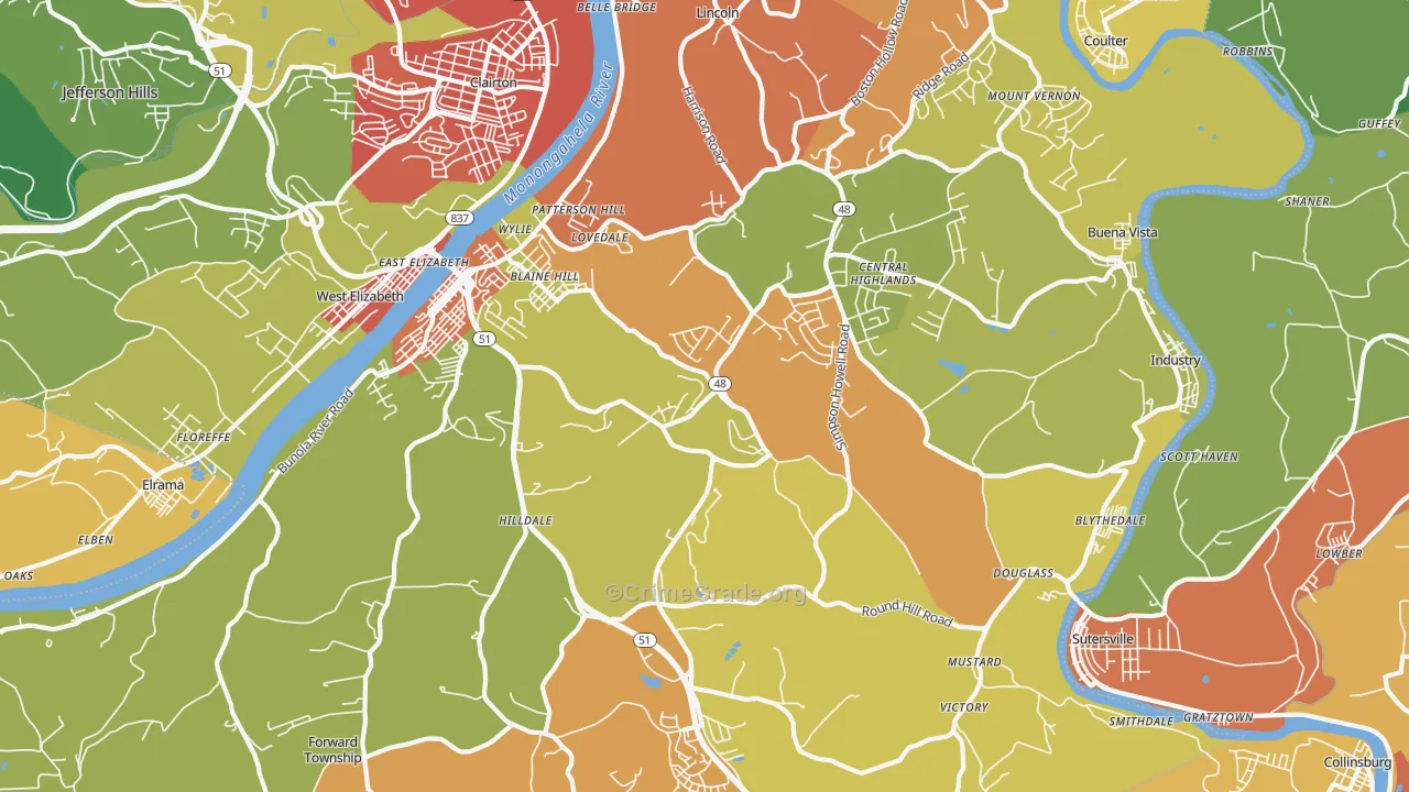Elizabeth, PA Map of Burglary Rates
