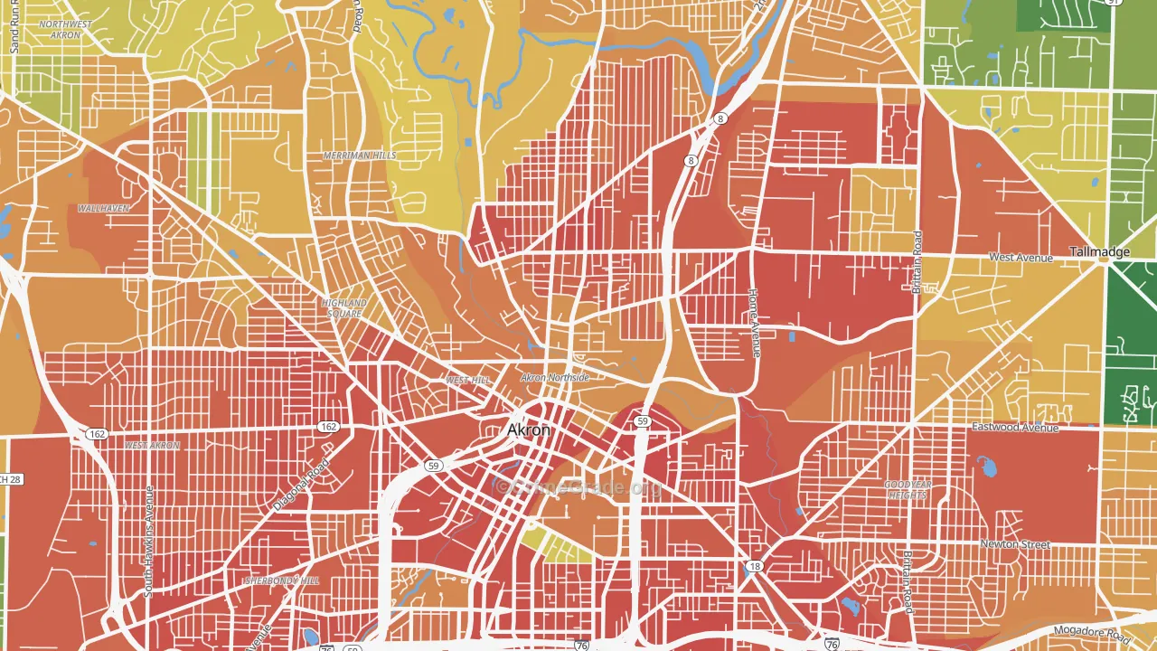 Elizabeth Park Valley, Akron, OH Map of Burglary Rates