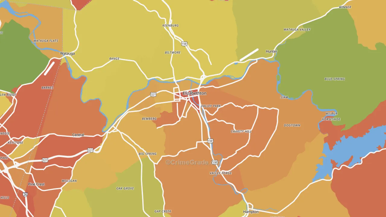Elizabethton, TN Map of Burglary Rates