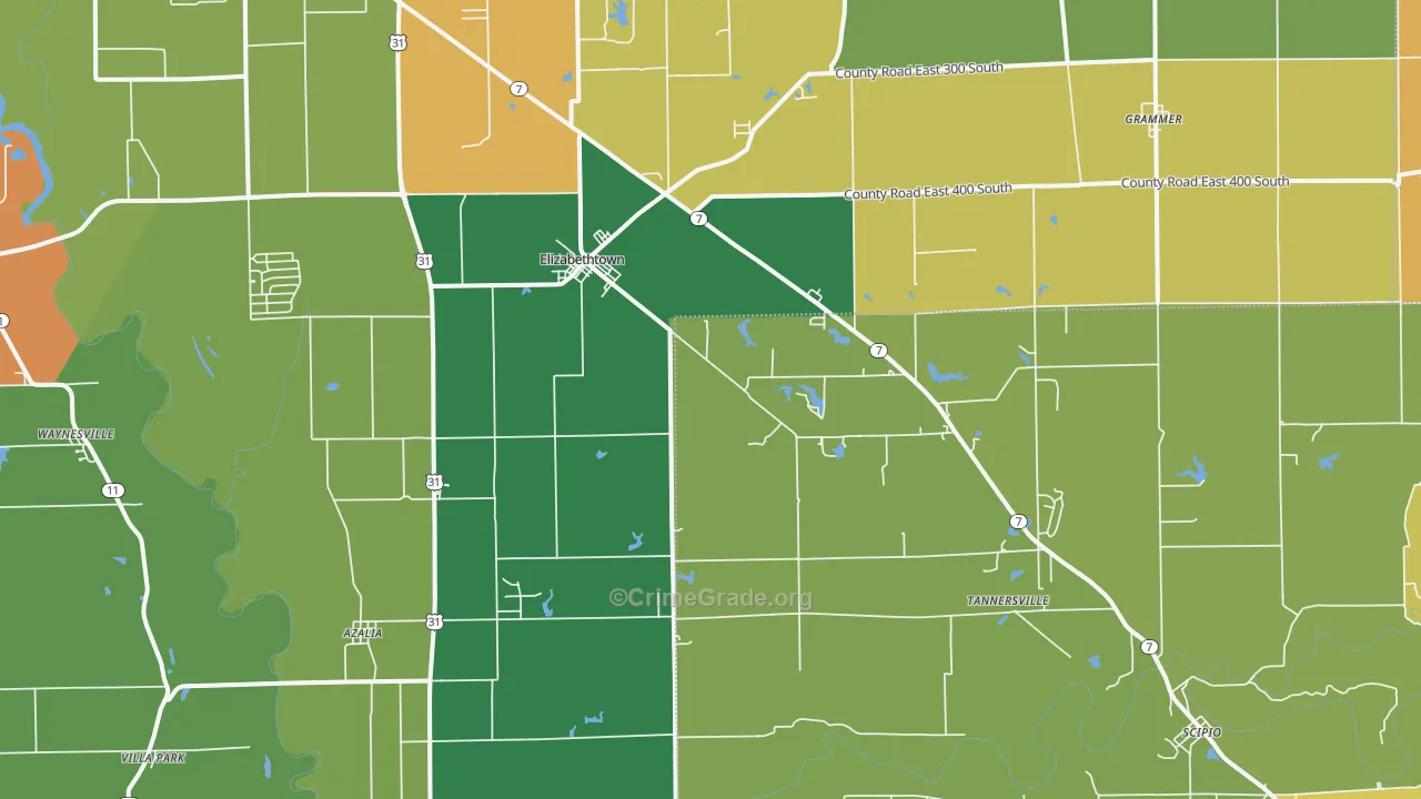 Elizabethtown, IN Map of Burglary Rates