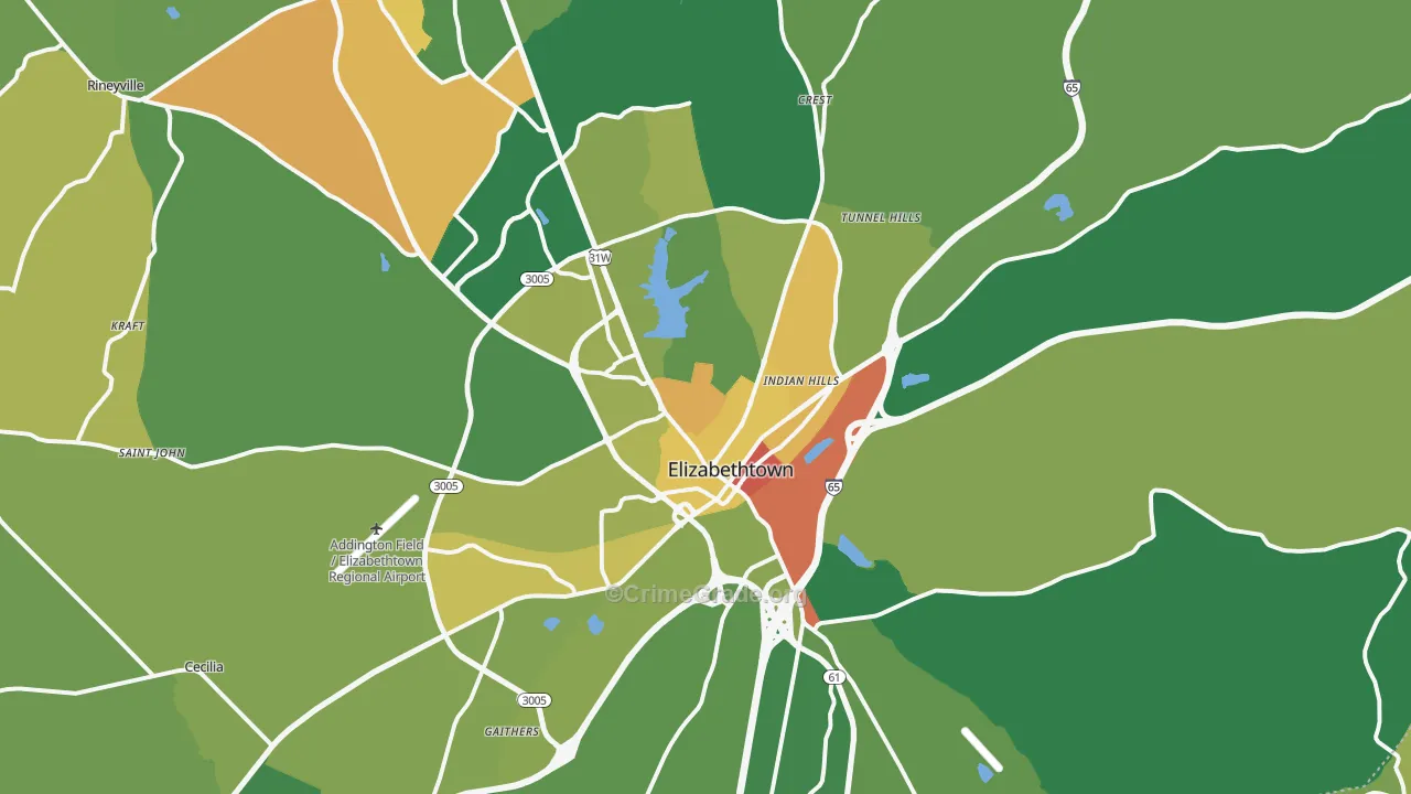 Elizabethtown, KY Map of Burglary Rates