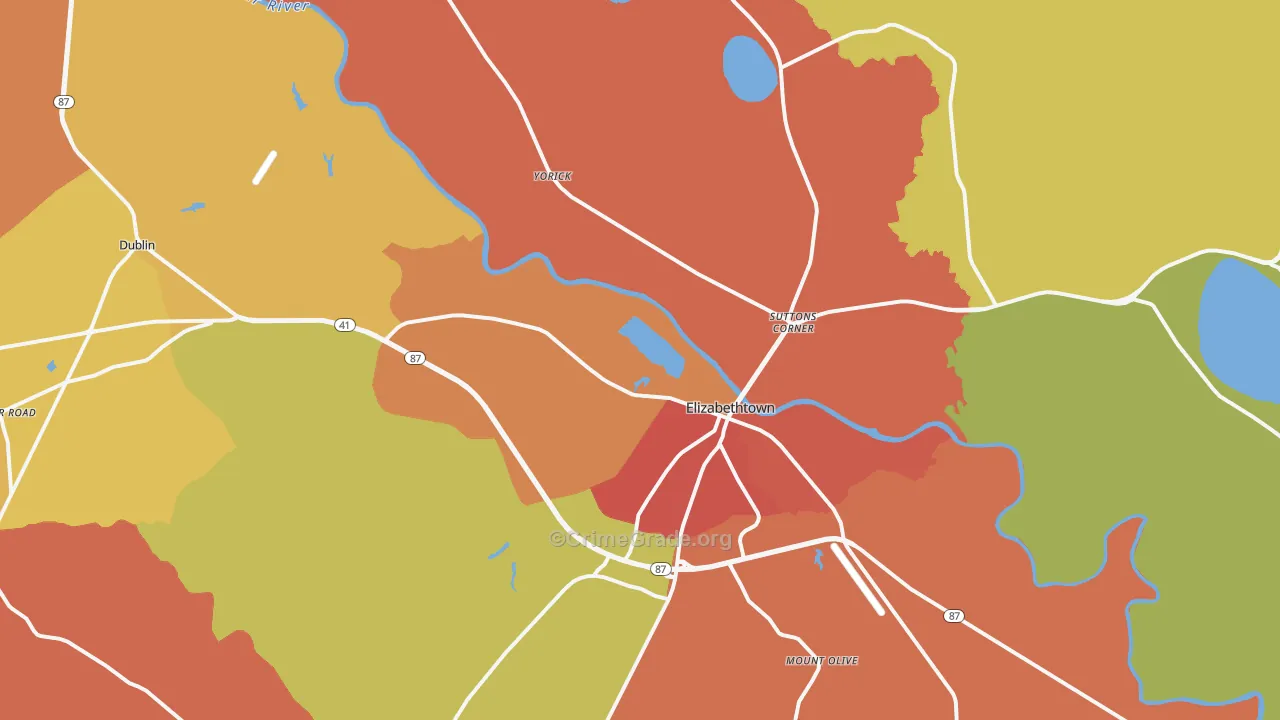 Elizabethtown, NC Map of Burglary Rates
