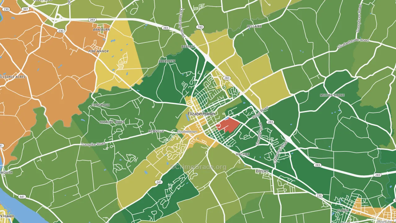 Elizabethtown, PA Map of Burglary Rates