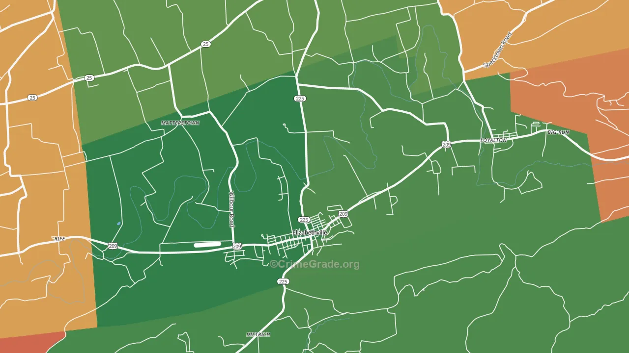 Elizabethville, PA Map of Burglary Rates