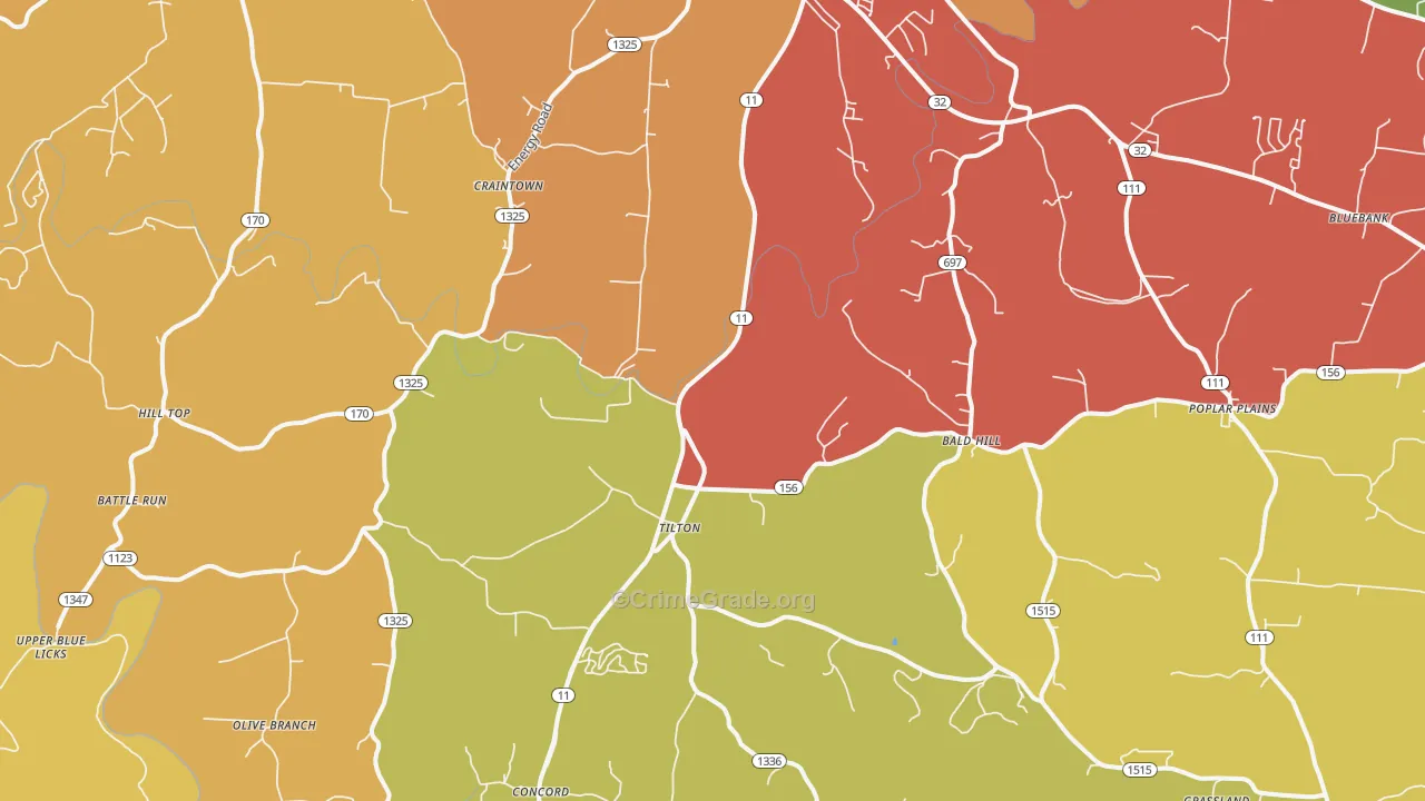 Elizaville, KY Map of Burglary Rates
