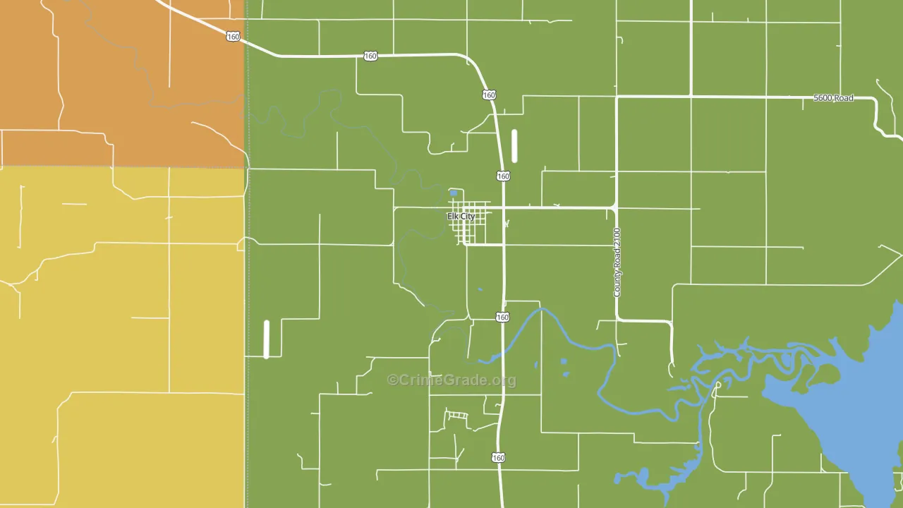 Elk City, KS Map of Burglary Rates