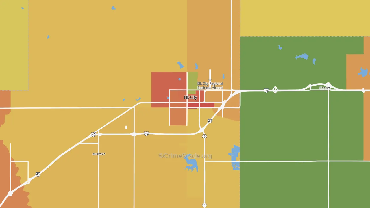 Elk City, OK Map of Burglary Rates