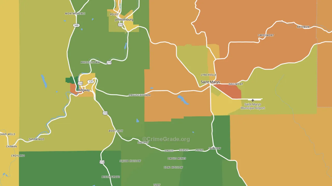 Elk County, PA Map of Burglary Rates