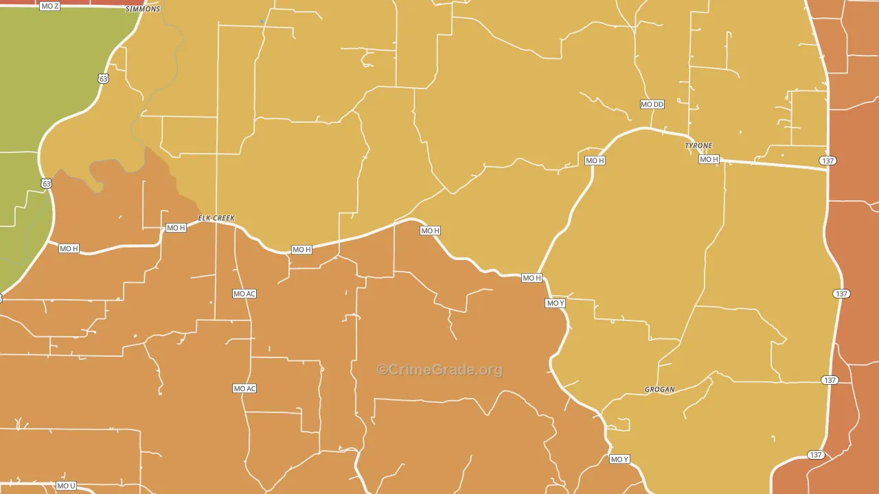 Elk Creek, MO Map of Burglary Rates