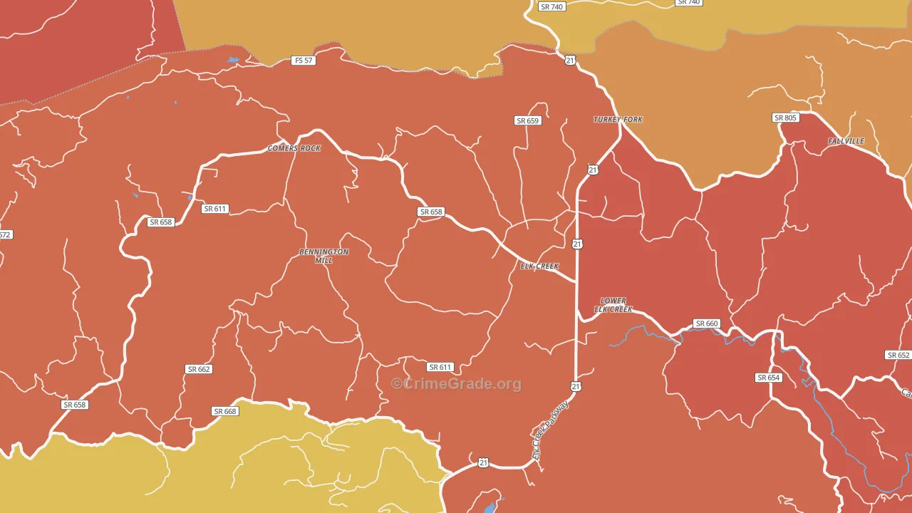 Elk Creek, VA Map of Burglary Rates