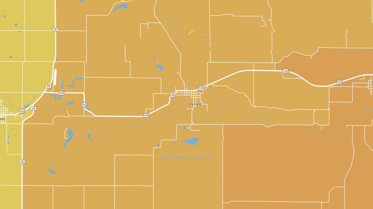 Elk Falls, KS Map of Burglary Rates