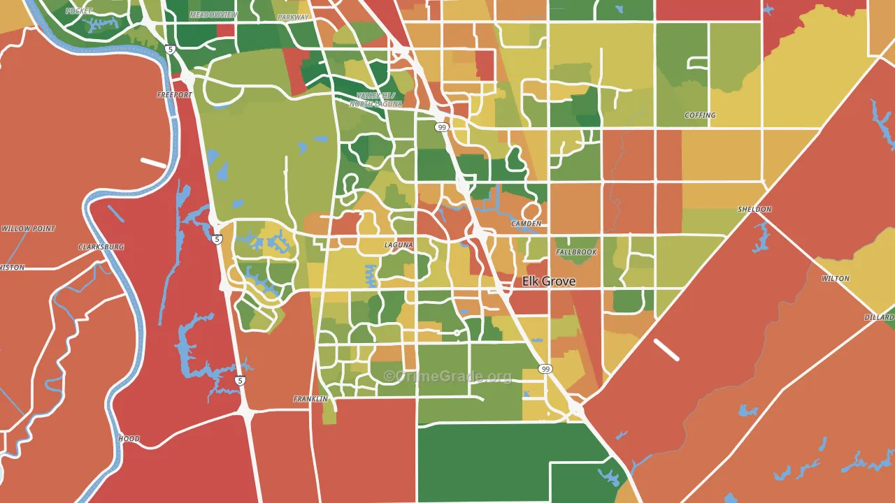 Elk Grove, CA Map of Burglary Rates