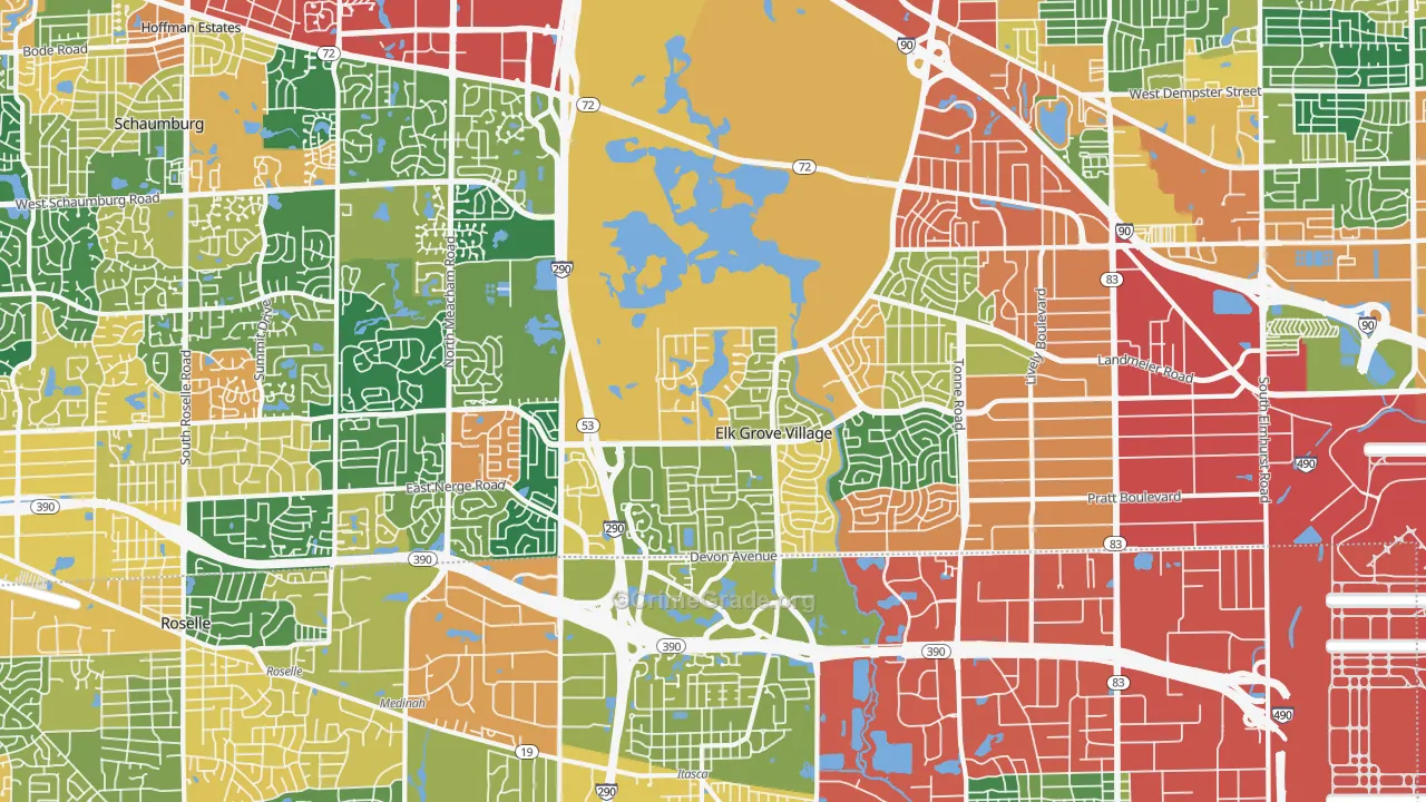 Elk Grove Village, IL Map of Burglary Rates