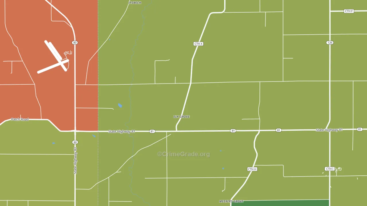 Elk Grove, WI Map of Burglary Rates