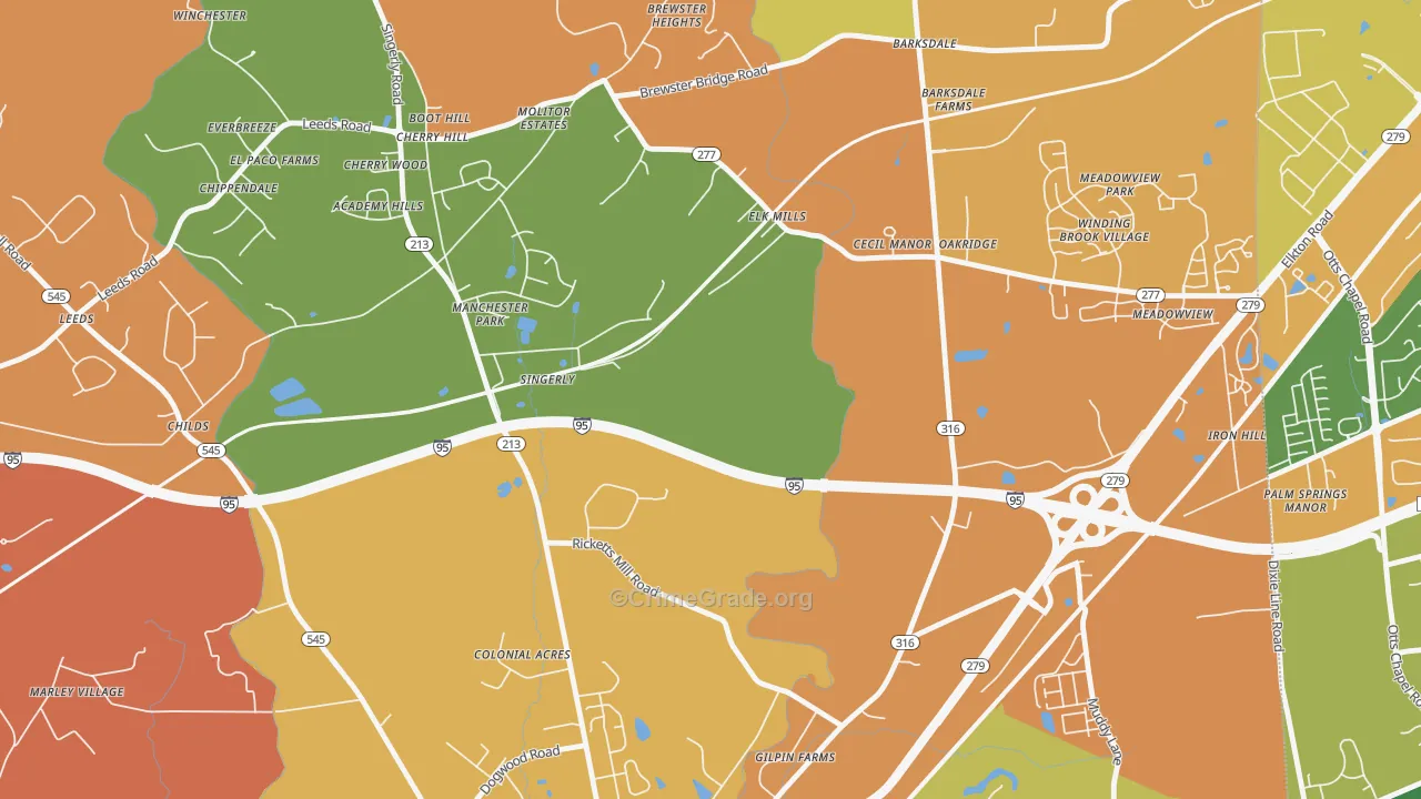 Elk Mills, MD Map of Burglary Rates
