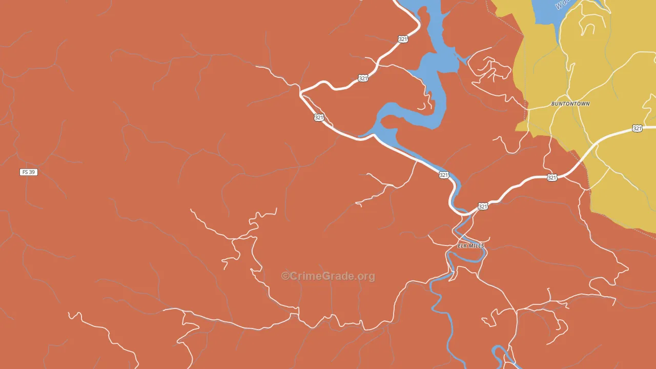 Elk Mills, TN Map of Burglary Rates