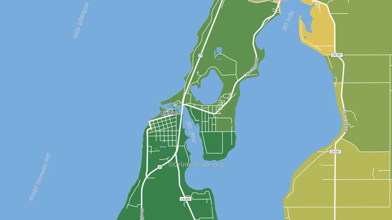 Elk Rapids, MI Map of Burglary Rates