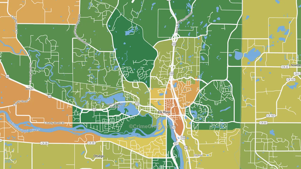 Elk River, MN Map of Burglary Rates