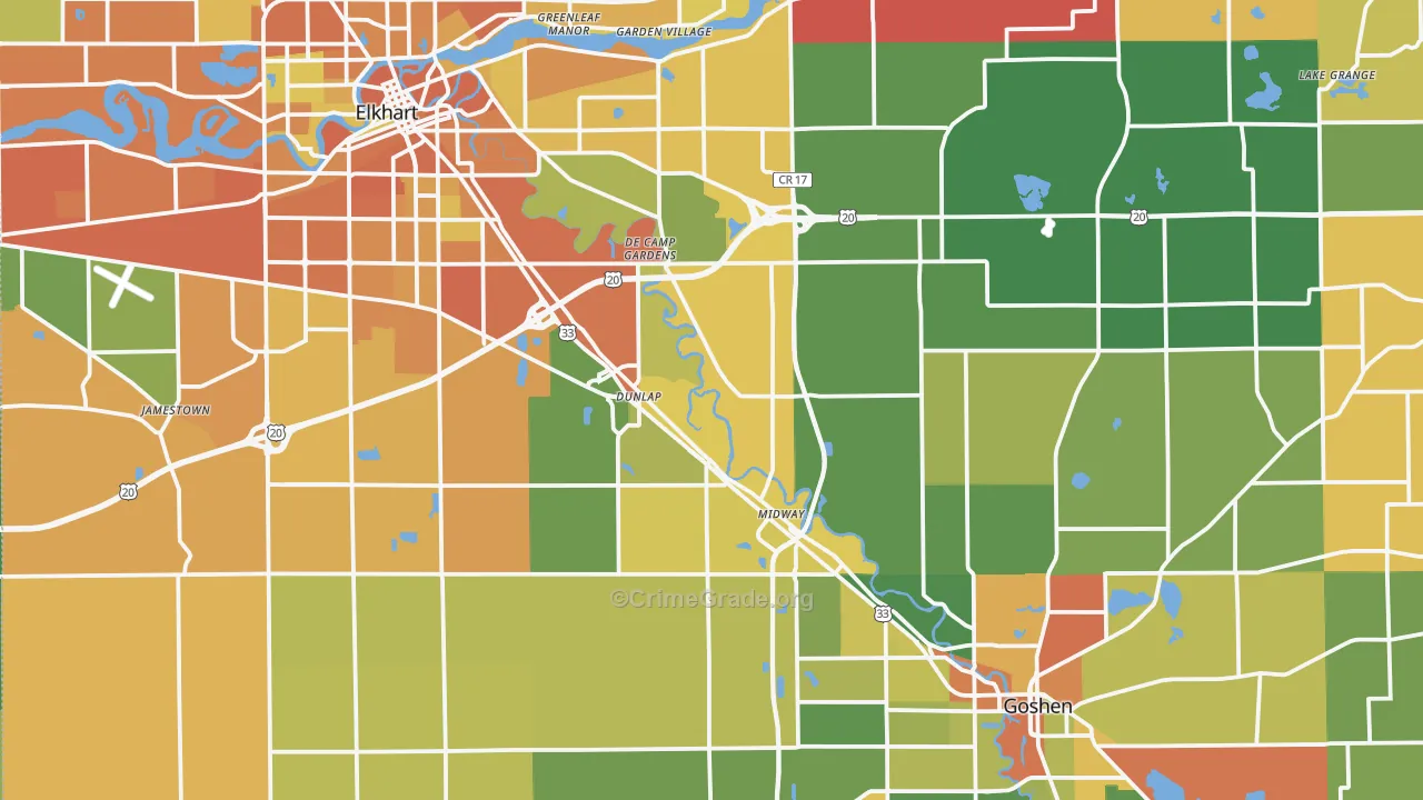 Elkhart County, IN Map of Burglary Rates