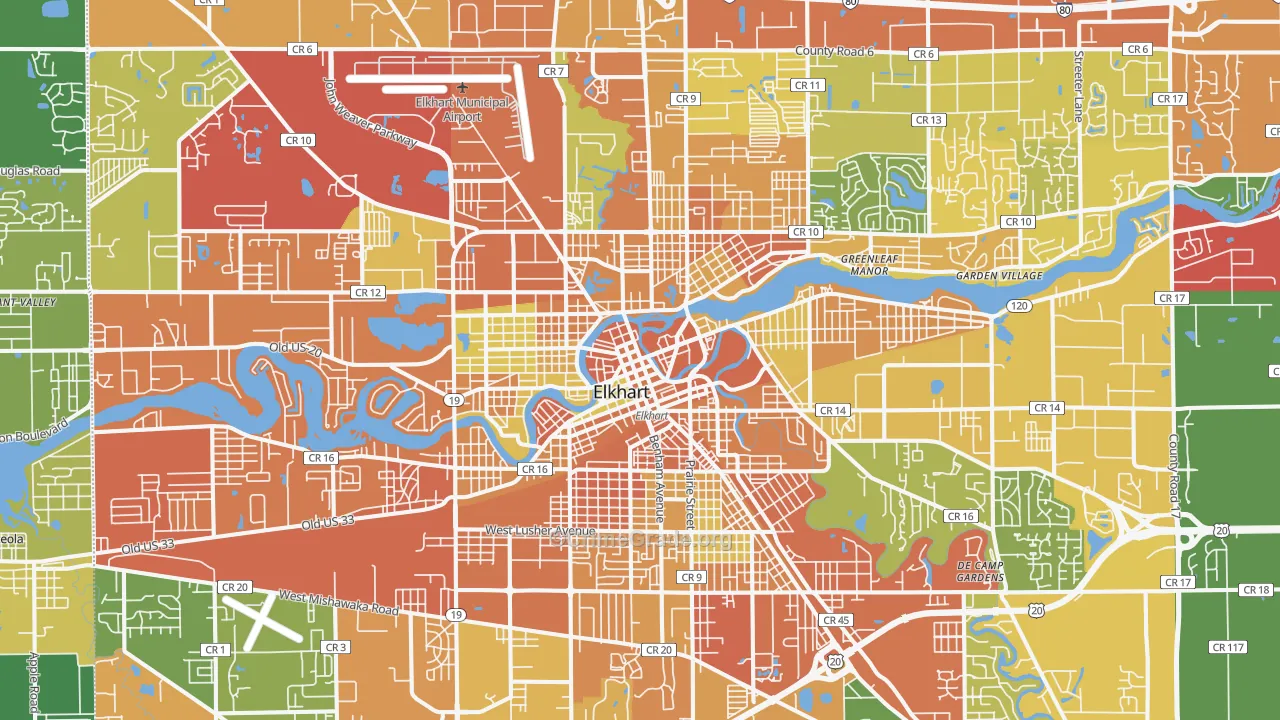 Elkhart, IN Map of Burglary Rates