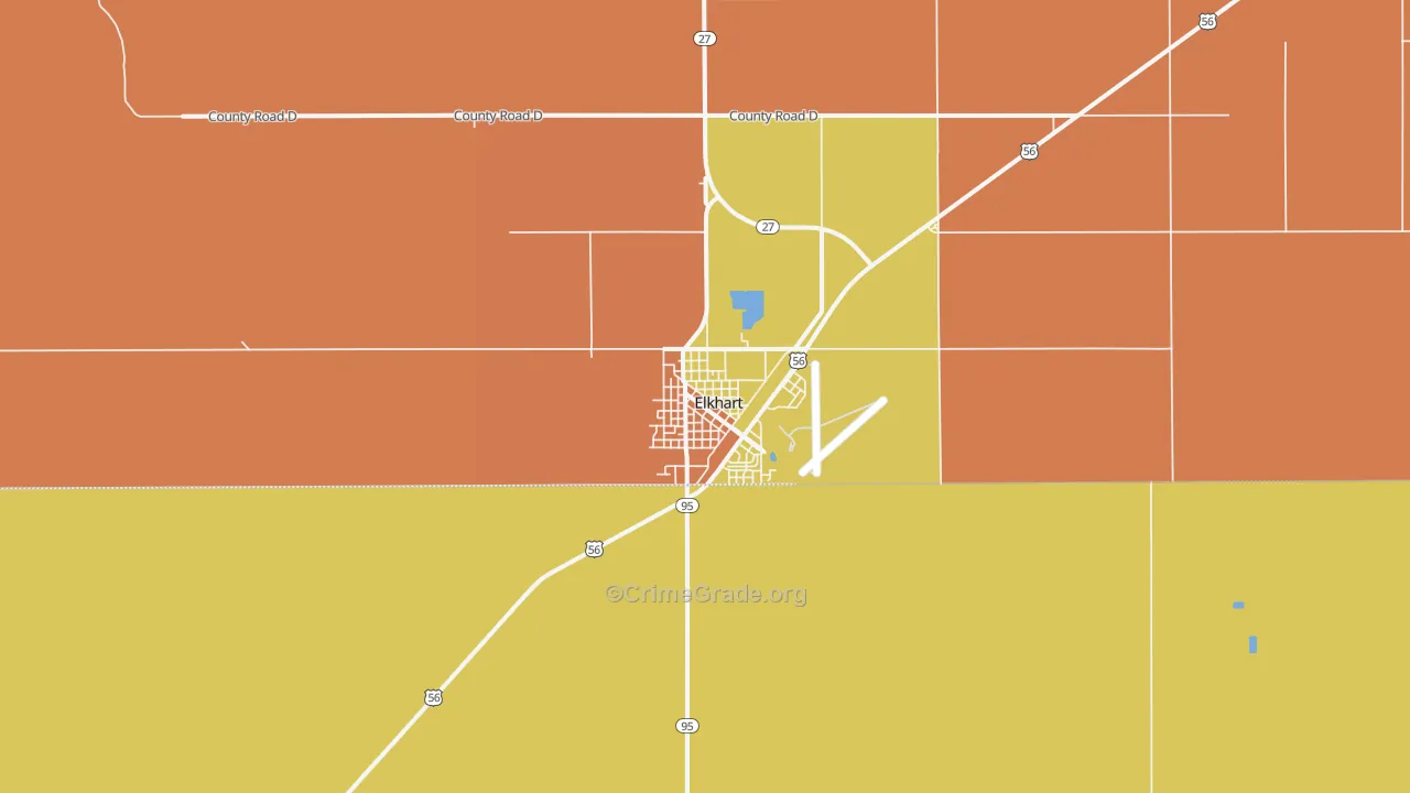 Elkhart, KS Map of Burglary Rates