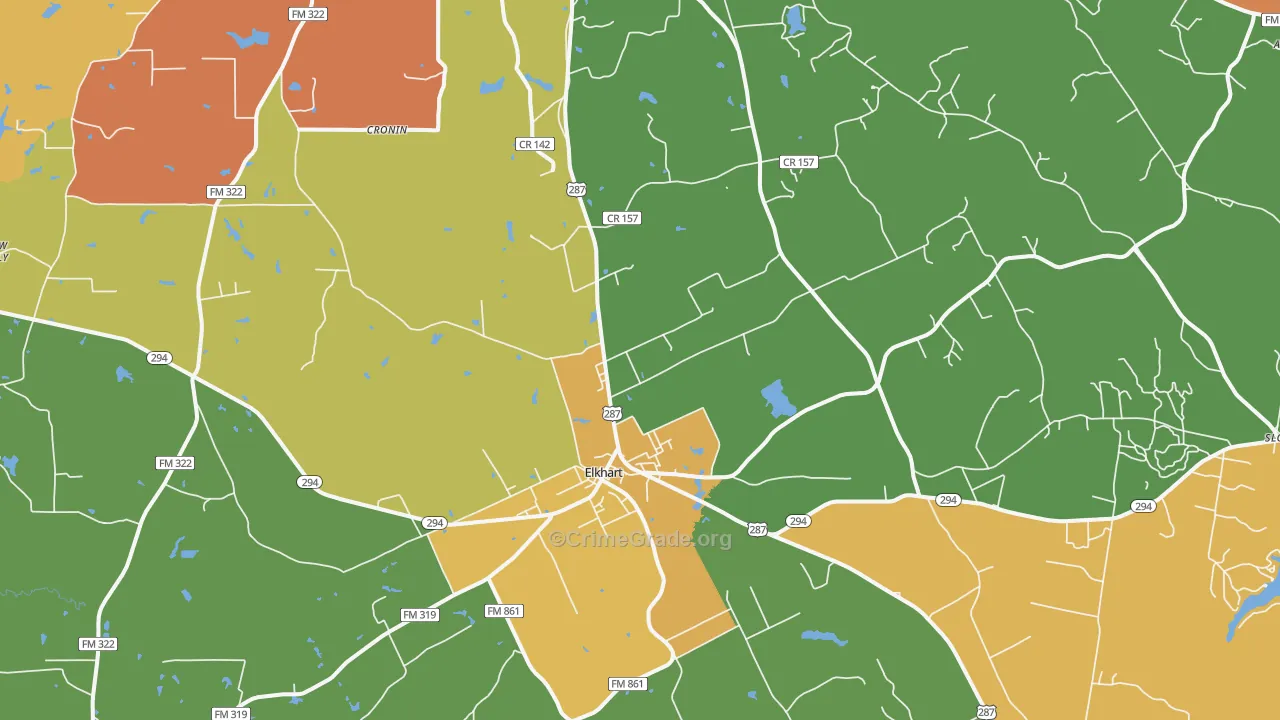 Elkhart, TX Map of Burglary Rates