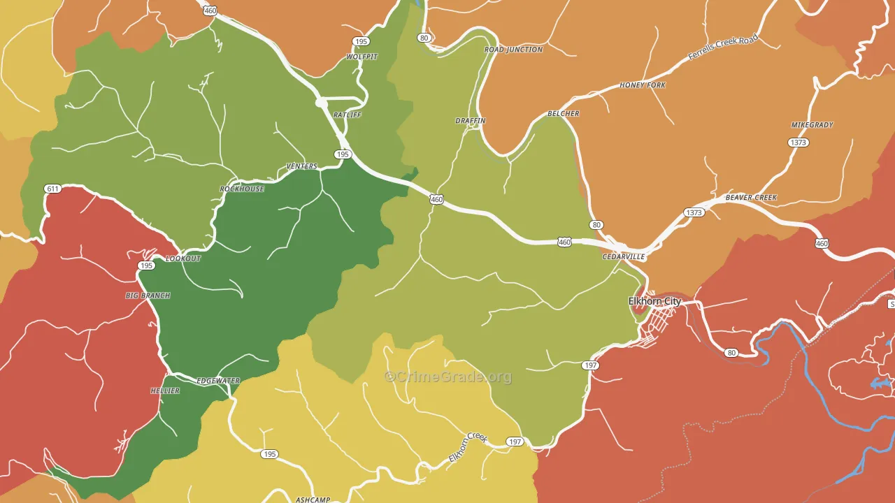 Elkhorn City, KY Map of Burglary Rates