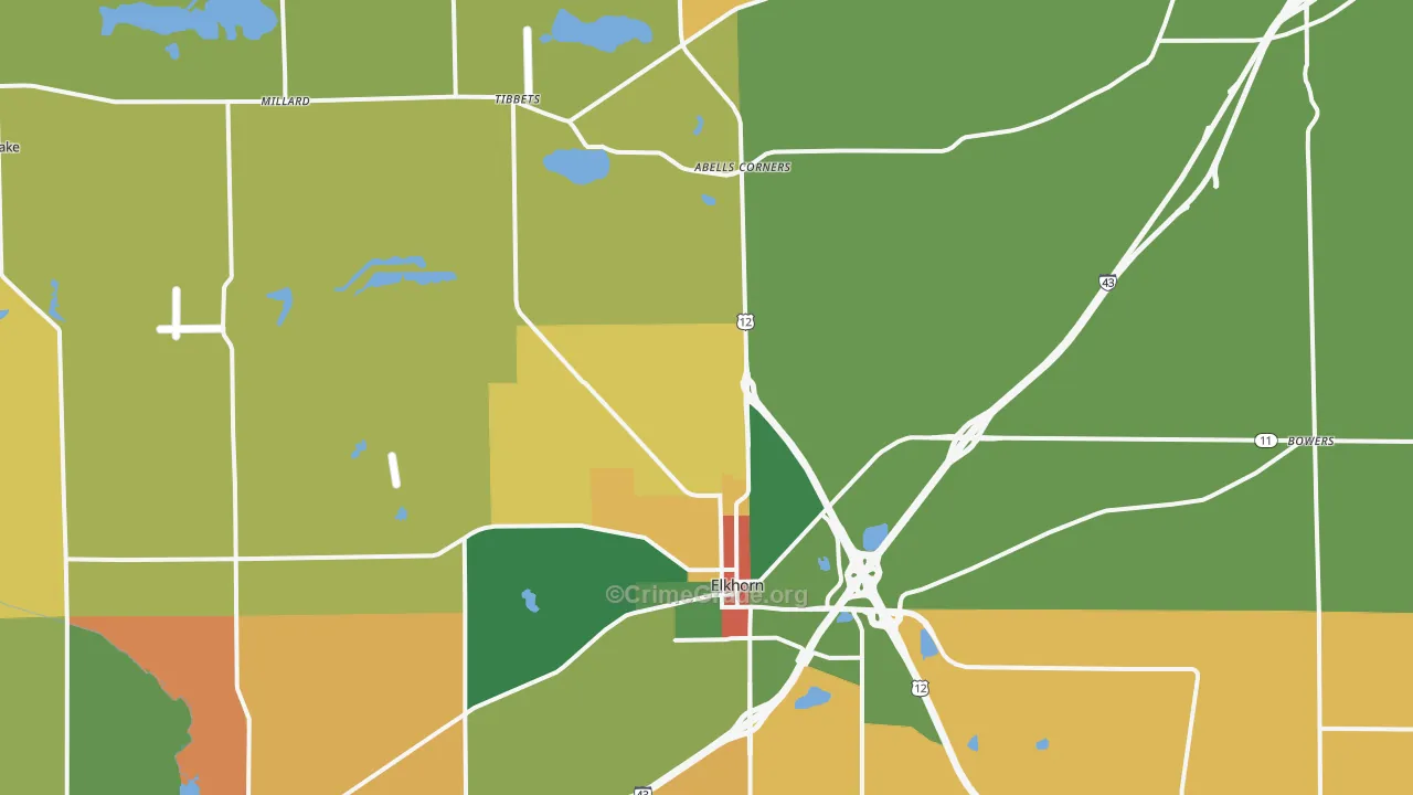 Elkhorn, WI Map of Burglary Rates