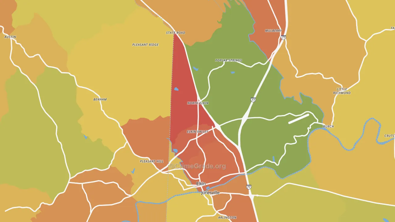 Elkin, NC Map of Burglary Rates